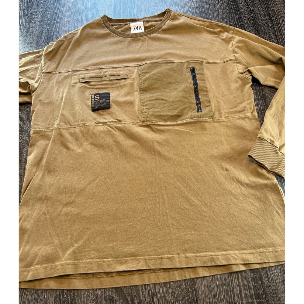 Zara Mens Long Sleeve T Shirt Crewneck Pocket Detail Size L